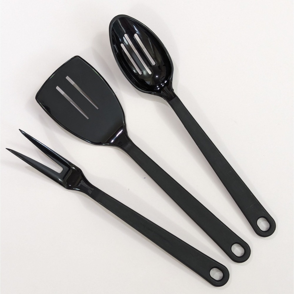 Set of 3 Tailor Made Nylon Serving Slotted Spoon Spatula Turner Fork Black Vtg